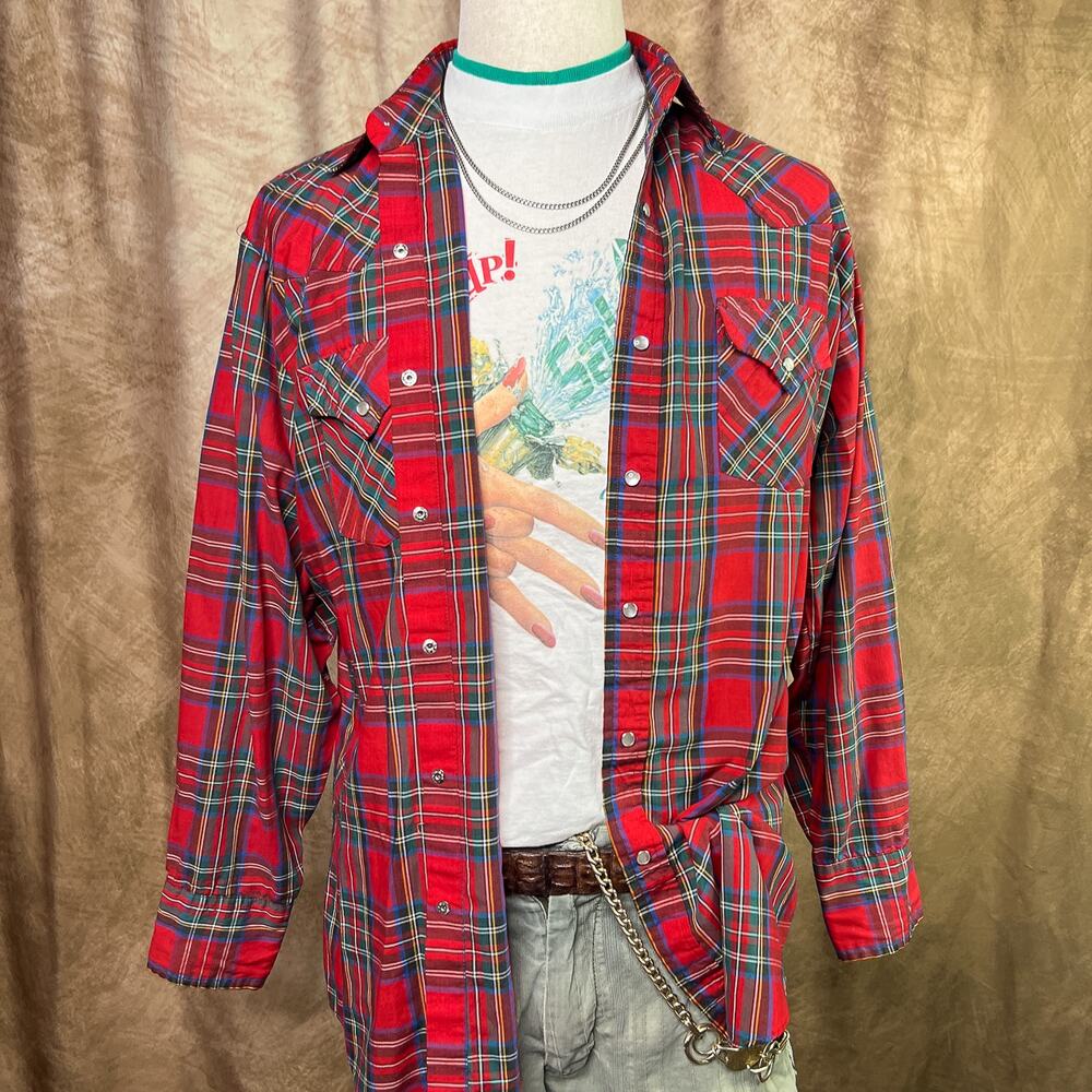 Vintage Western Shirt 90s Ely Cattleman Pearl Snap Plaid Multicolor Red Cowboy